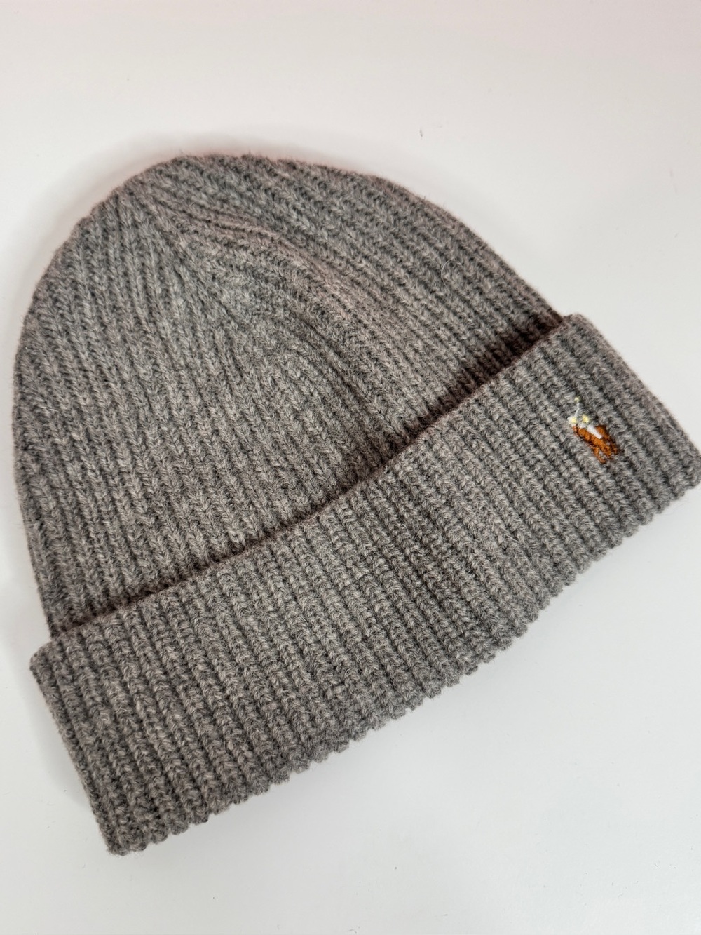 Polo Ralph Lauren Grey Ribbed Knit Beanie Hat Embroidered Pony One Size